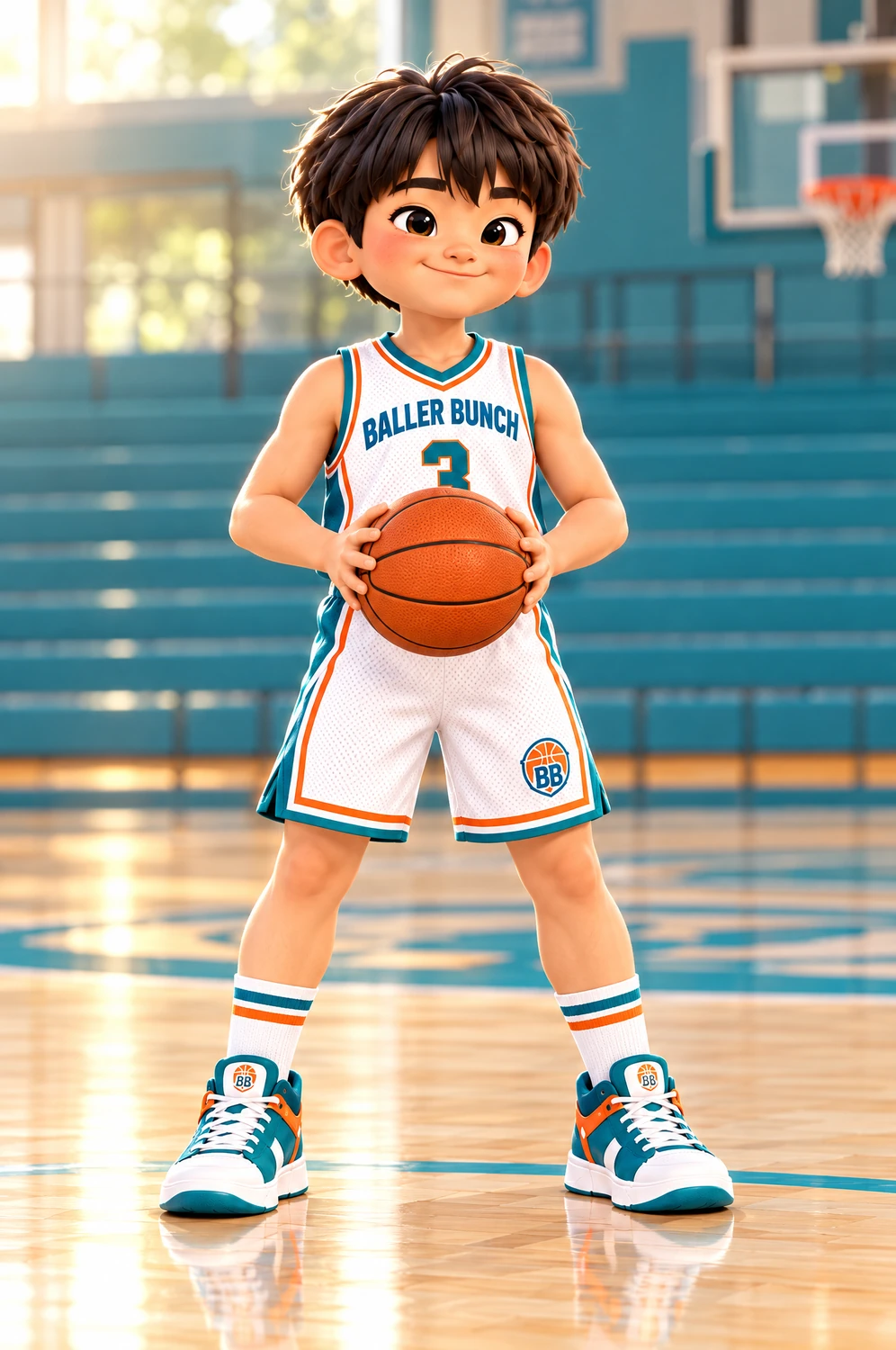 Jin number 3 holding a basketball ready to pass