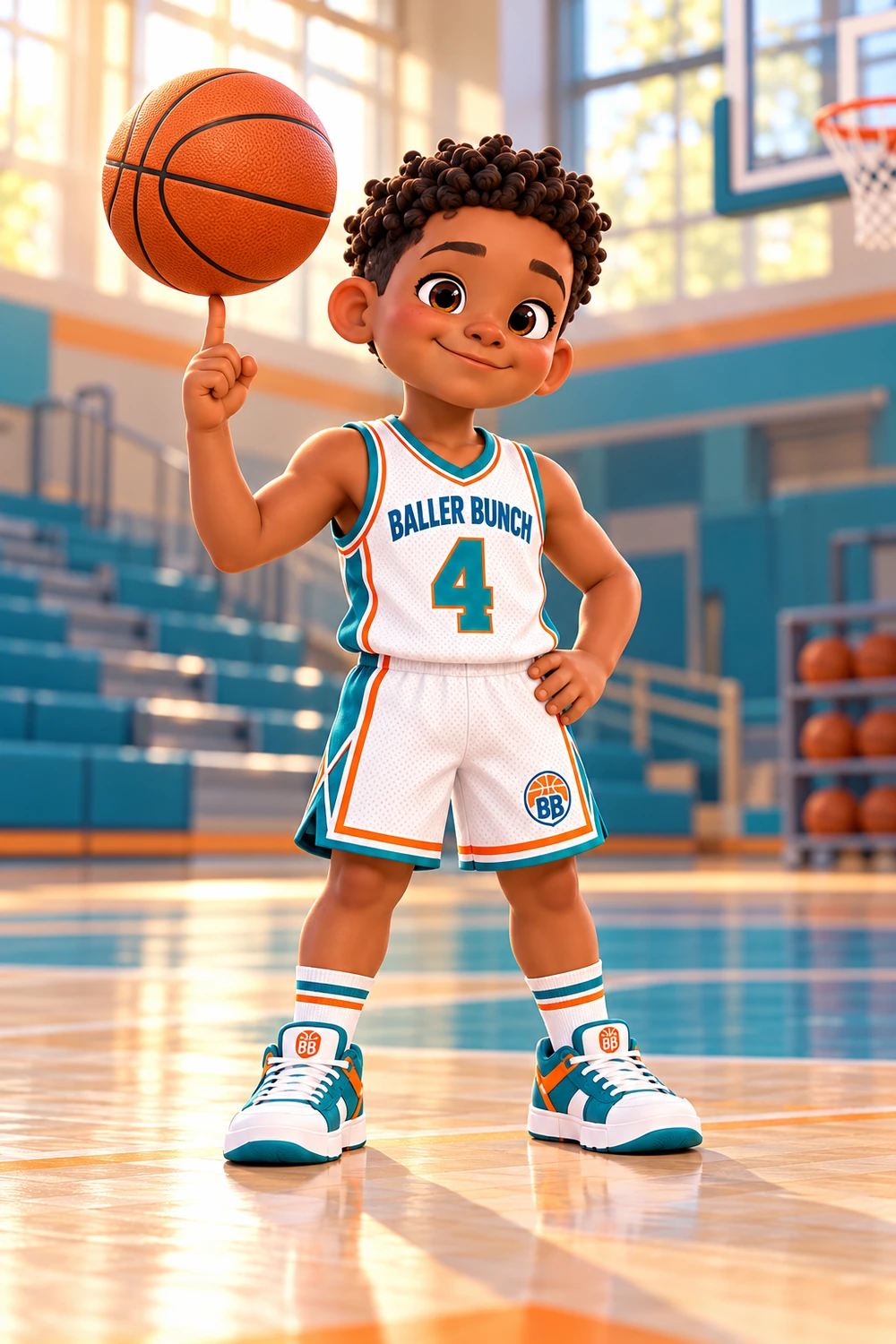 Marcus number 4 spinning a basketball on his index finger