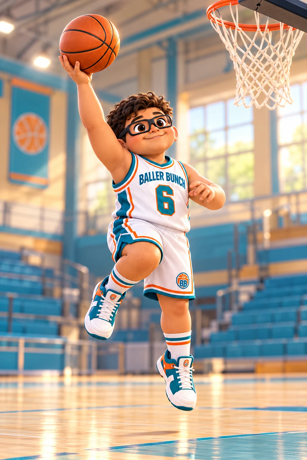 Ronaldo number 6 in his sports goggles making a hook shot